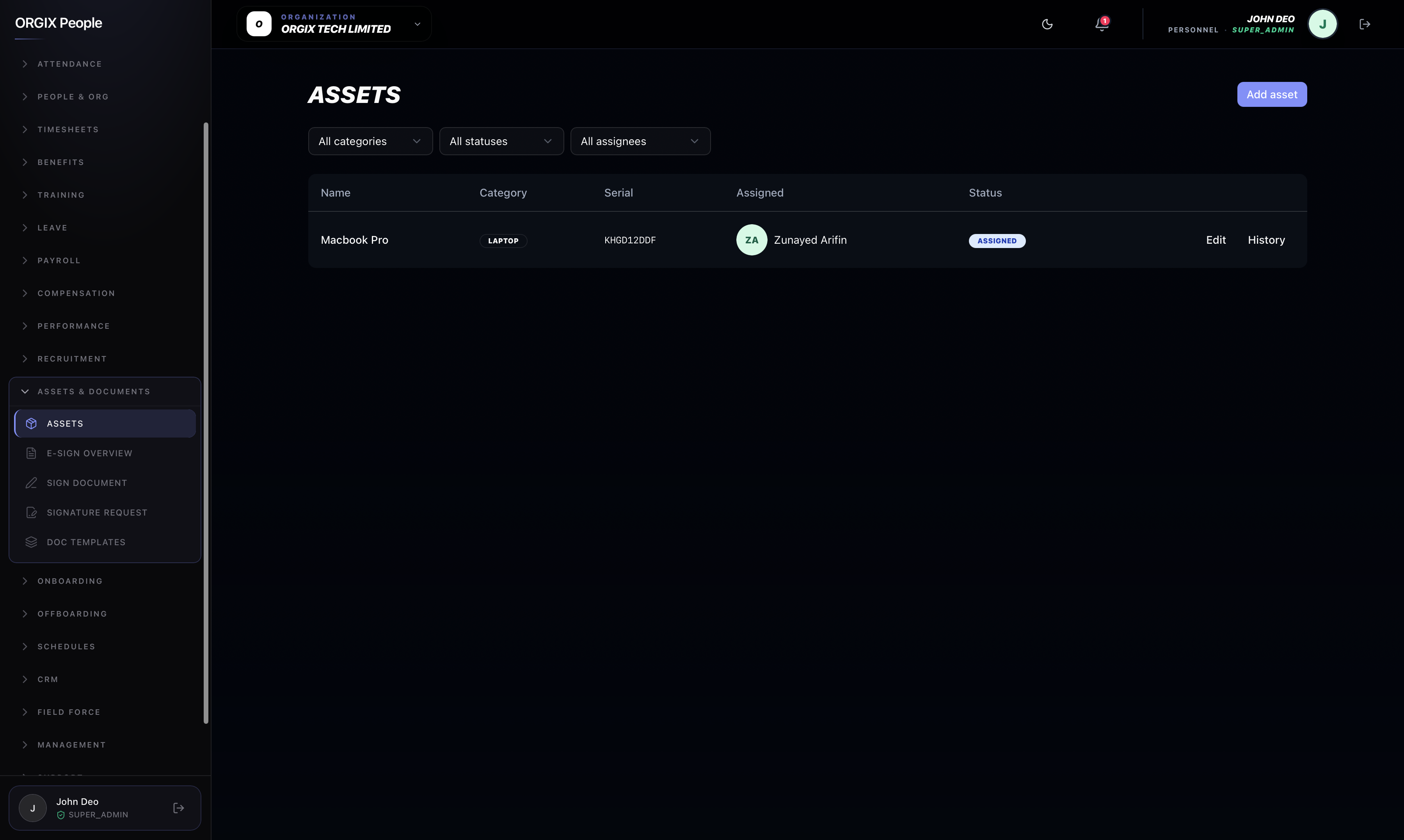 Assets & documents