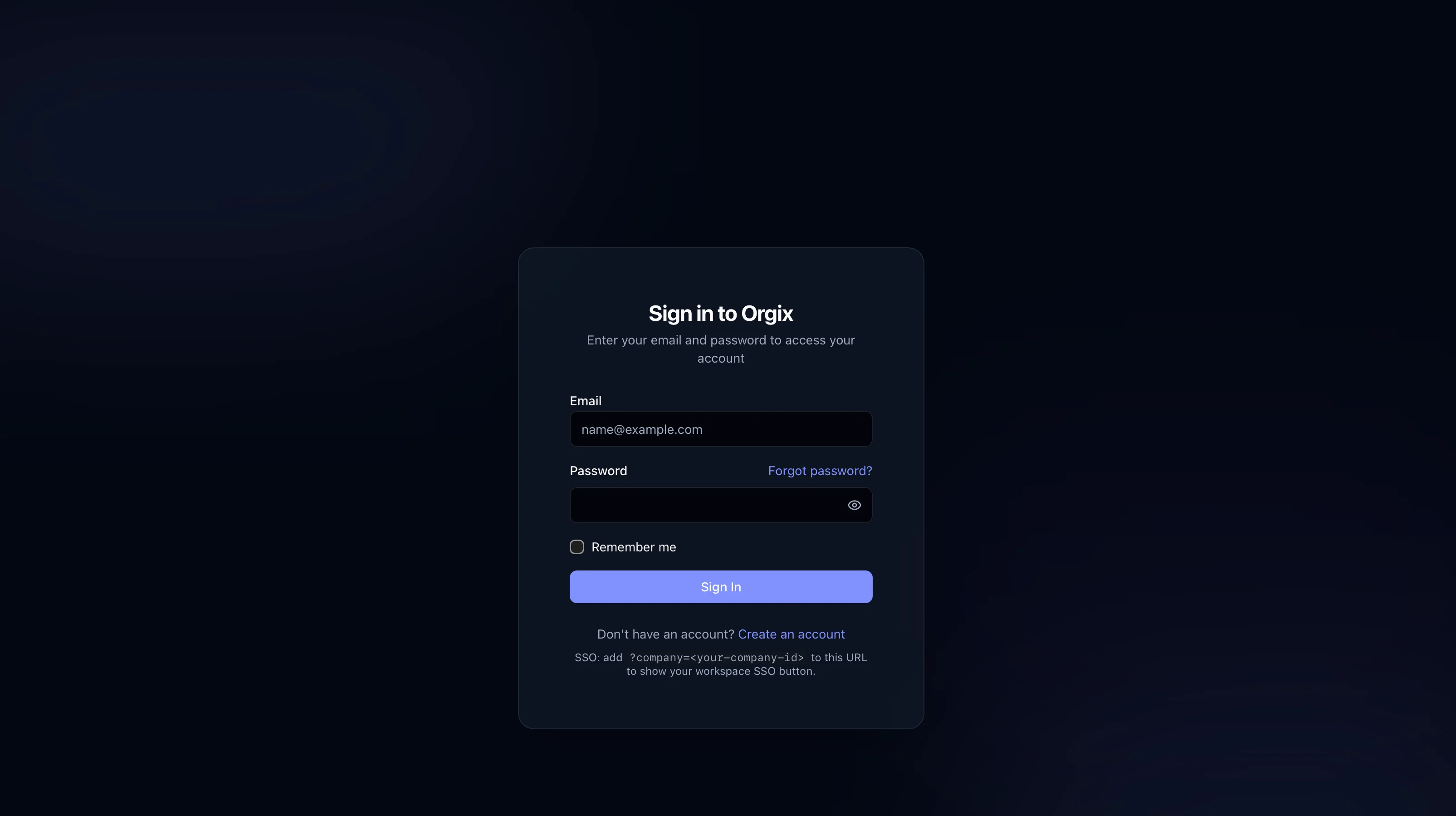 Sign in to Orgix